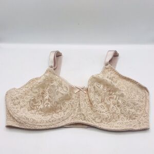 Bali Lace Underwire Bra 38DD  Full Coverage Stretch Cup Beige Adjustable Straps